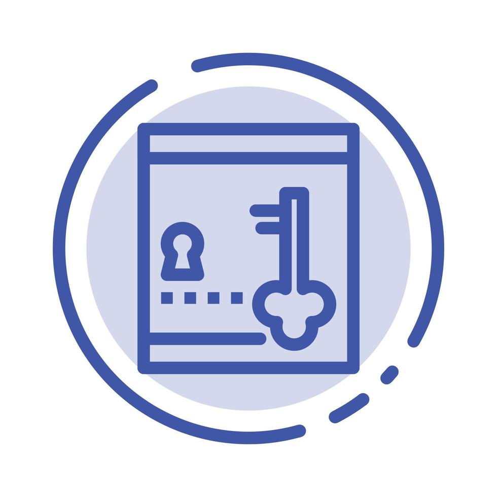 Safe Locker Lock Key Blue Dotted Line Line Icon vector