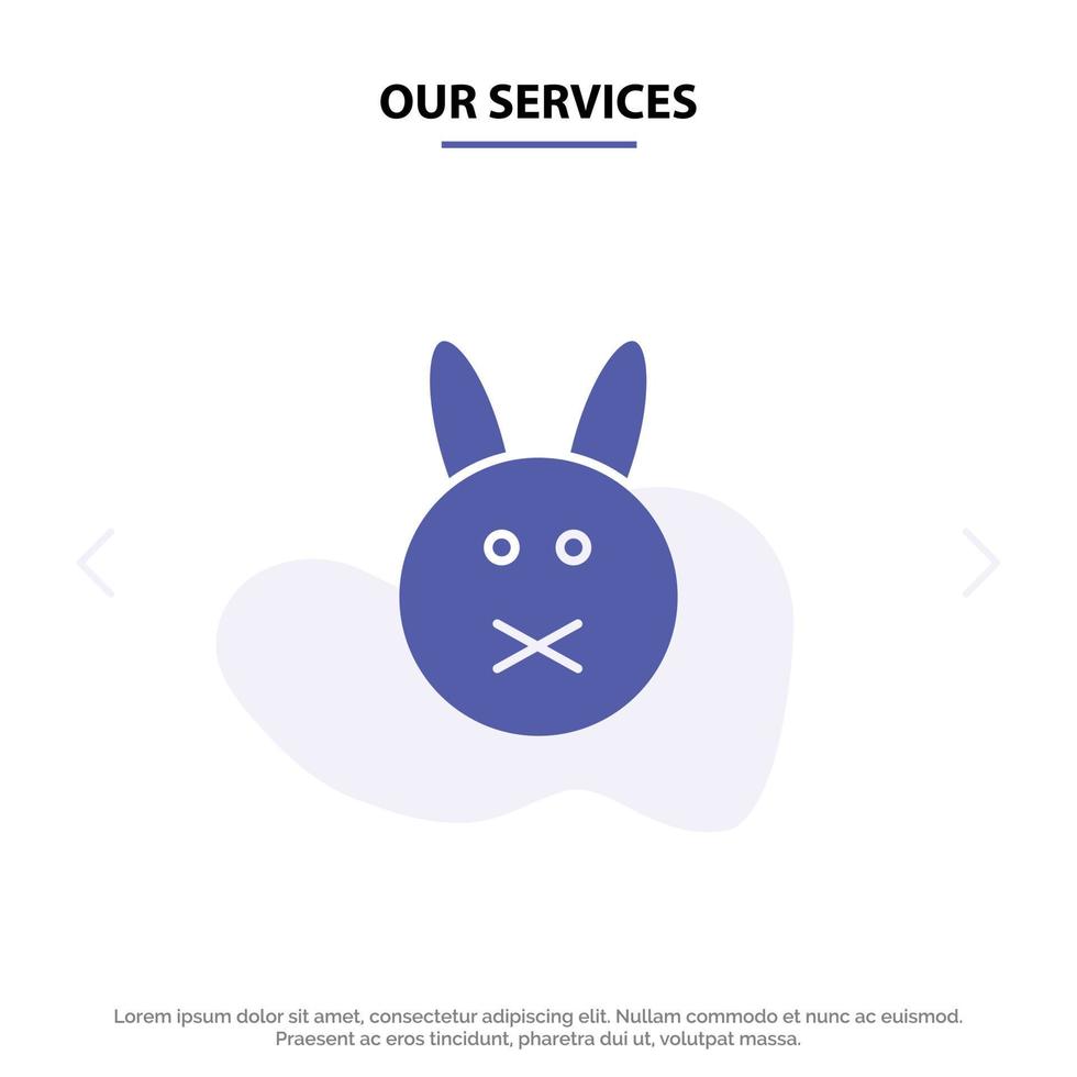 nuestros servicios conejito conejo de pascua icono de glifo sólido plantilla de tarjeta web vector