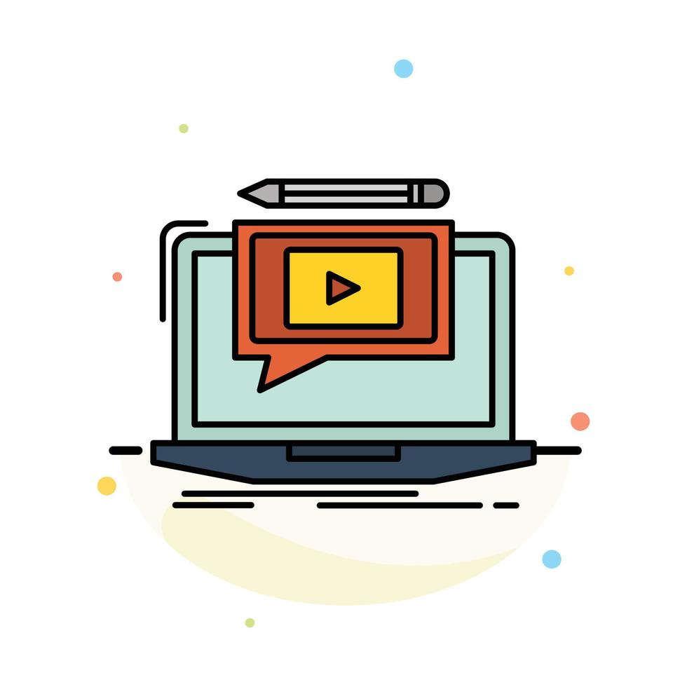 Laptop Player Screen Tutorial Video Abstract Flat Color Icon Template vector