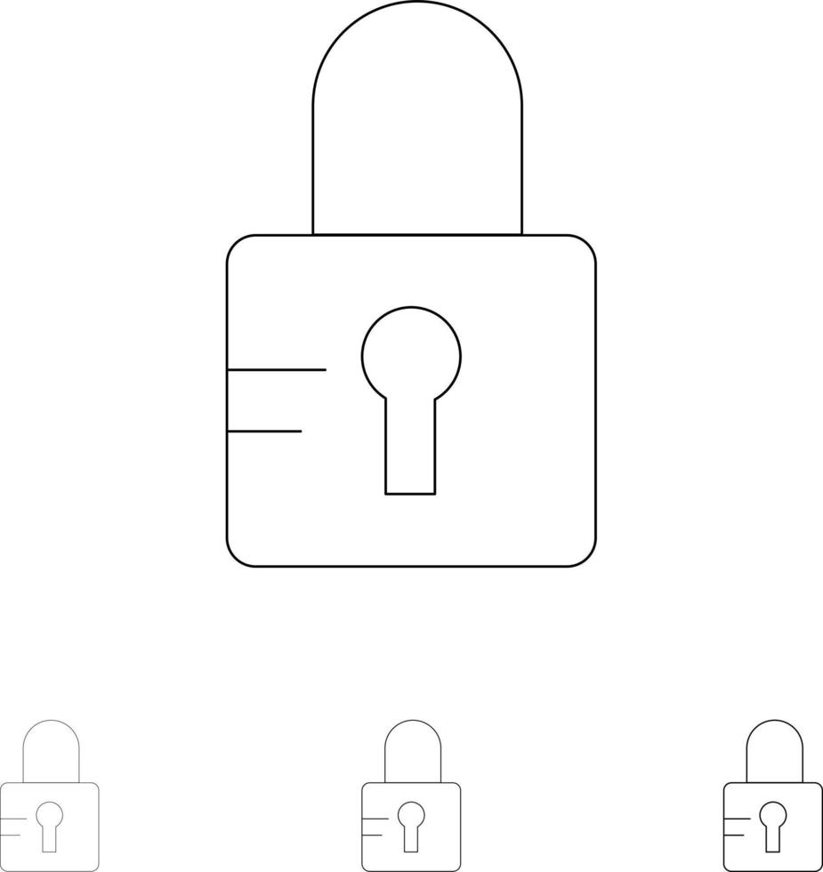 Lock Locked School Bold and thin black line icon set vector