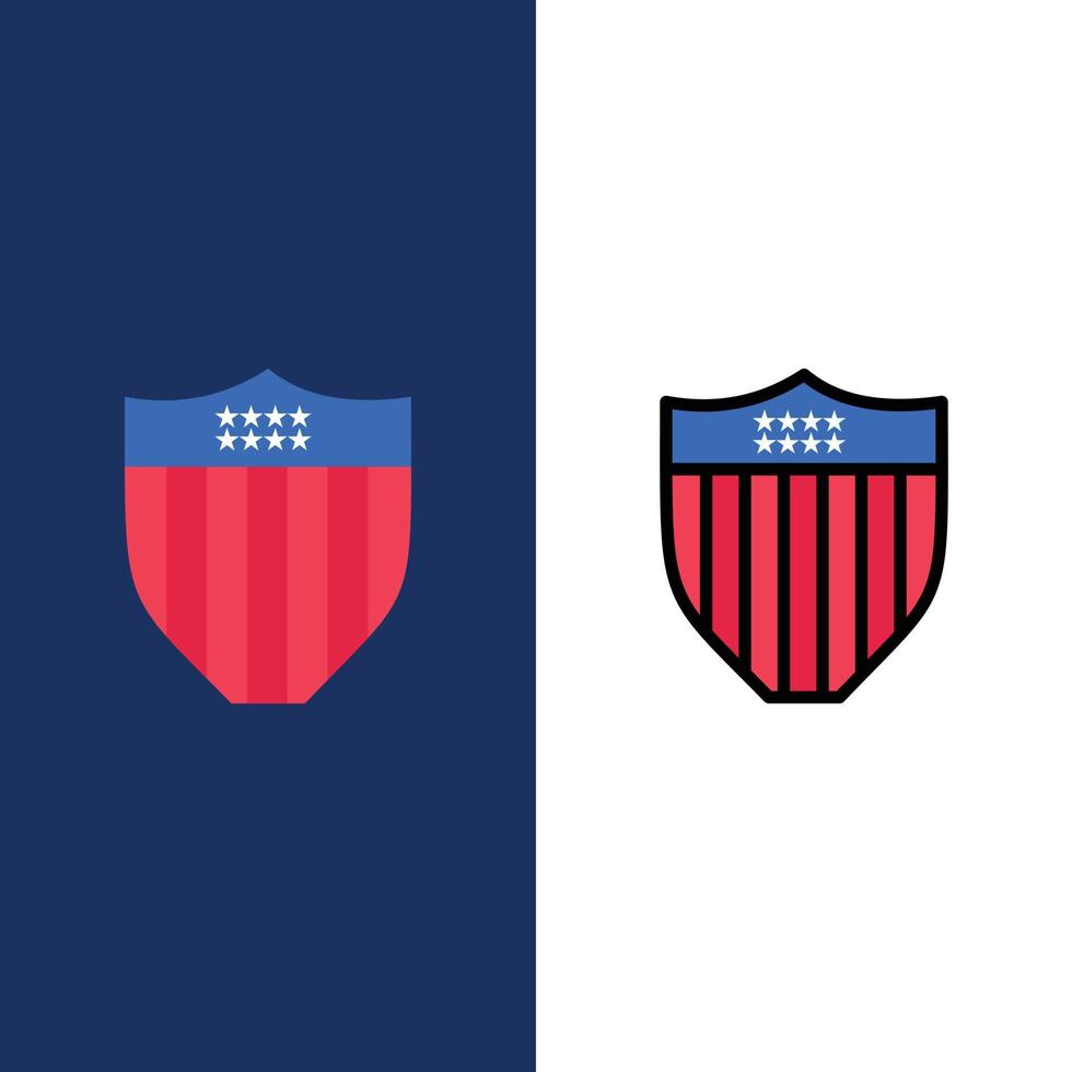 American Shield Security Usa  Icons Flat and Line Filled Icon Set Vector Blue Background