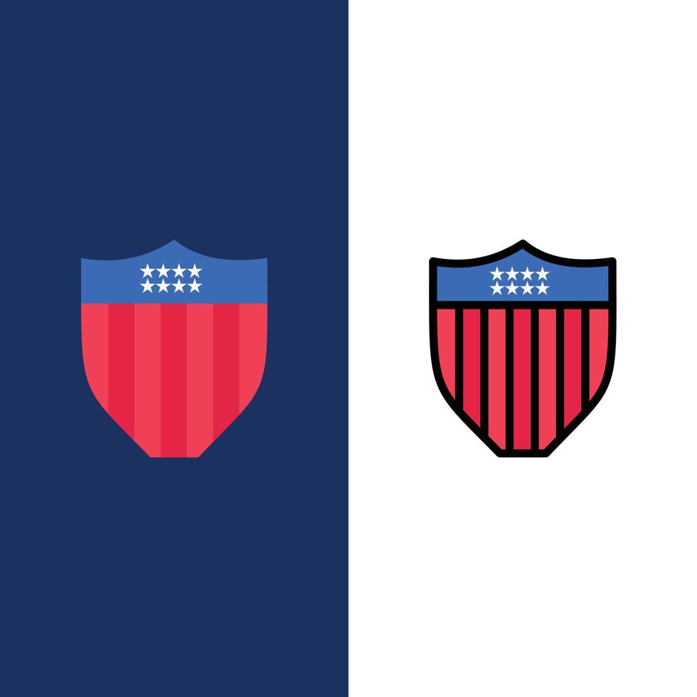 escudo americano seguridad usa iconos planos y llenos de línea conjunto de iconos vector fondo azul