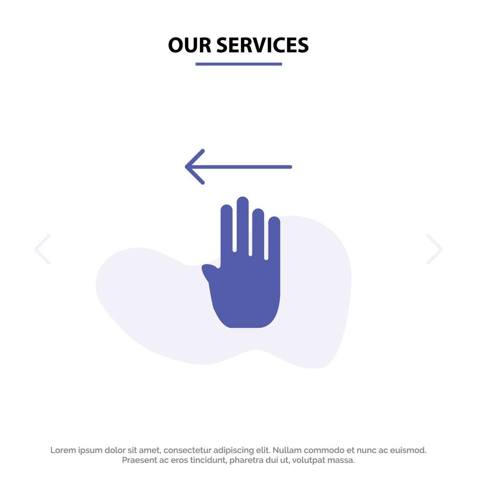 Our Services Finger Four Gesture Left Solid Glyph Icon Web card Template vector