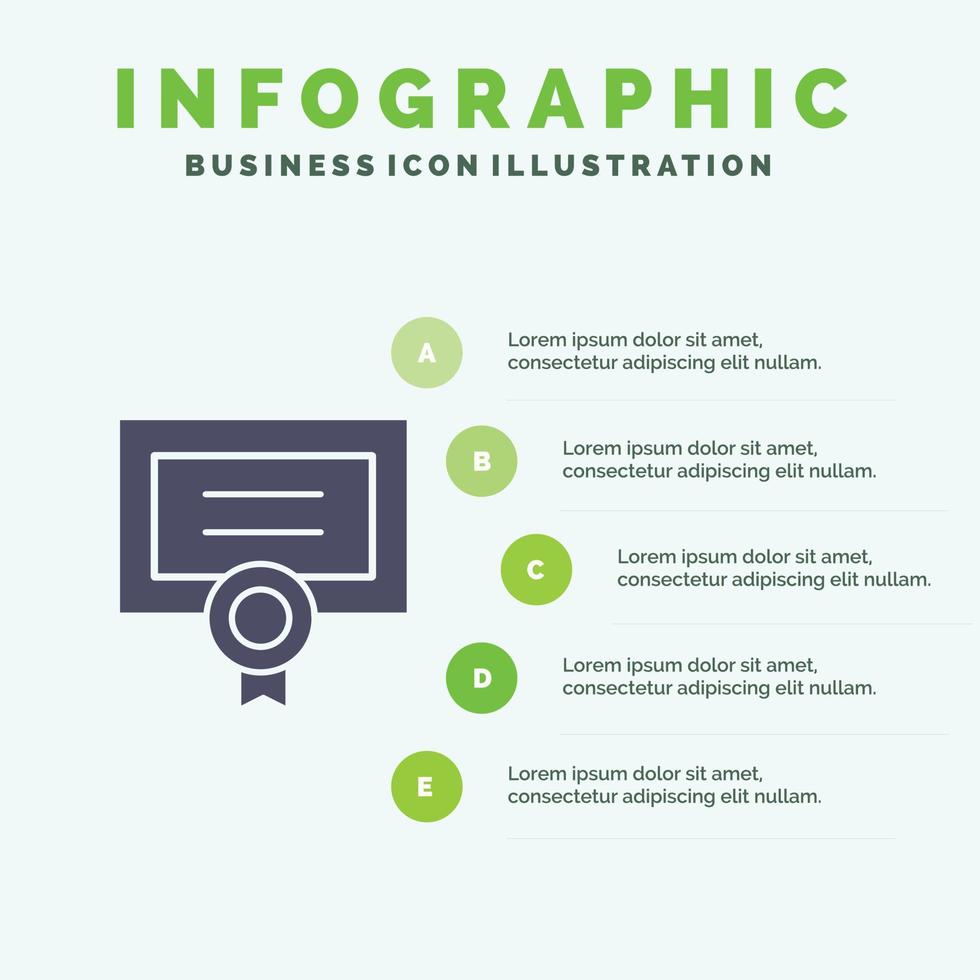 Award Certificate Degree Diploma Solid Icon Infographics 5 Steps Presentation Background vector