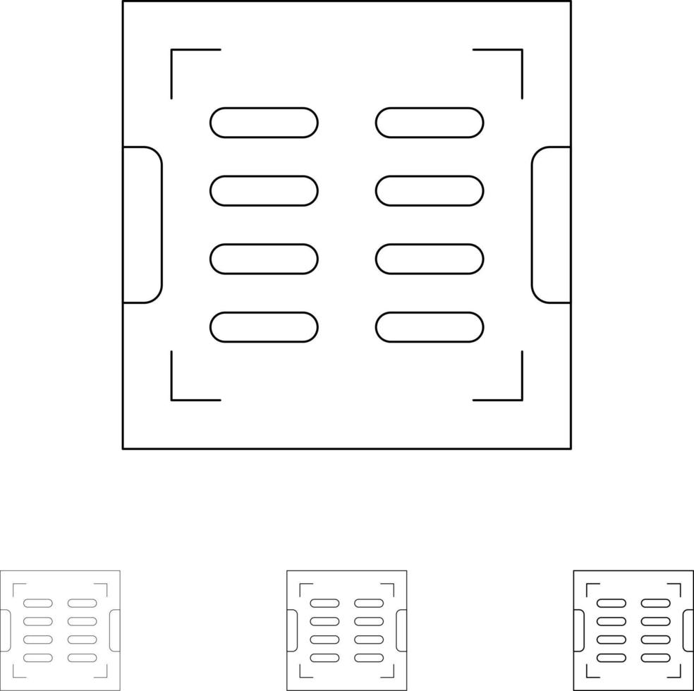 drenaje de drenaje de construcción de baño conjunto de iconos de línea negra audaz y delgada vector