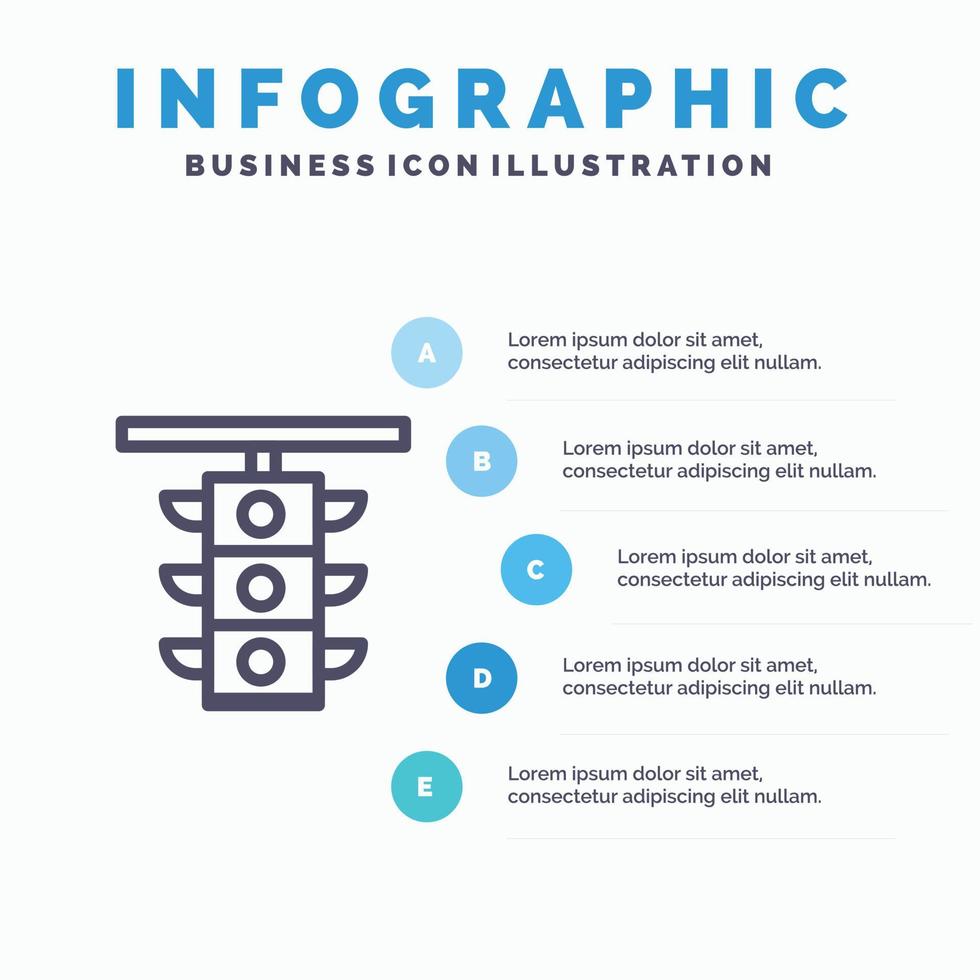 Light Sign Station Traffic Train Line icon with 5 steps presentation infographics Background vector