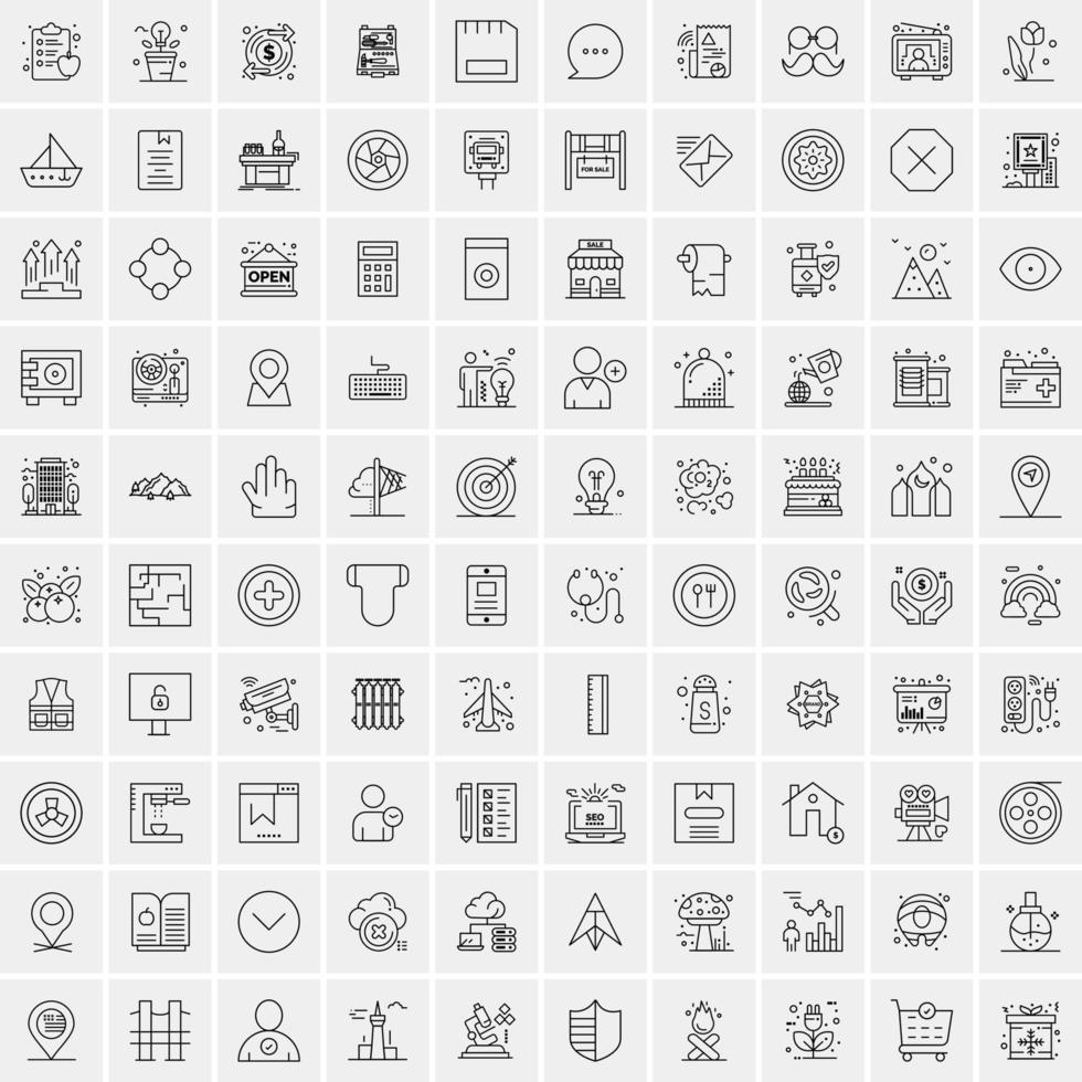 paquete de 100 iconos de líneas universales para móviles y web vector