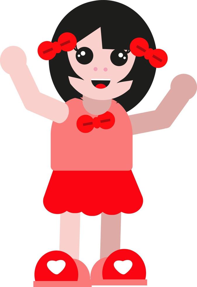 Girl doll in red shoes, illustration, vector on a white background.