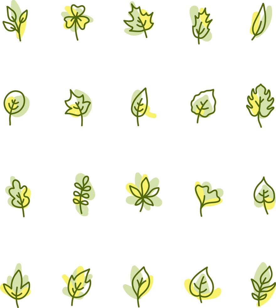 paquete de iconos de hojas, ilustración, vector sobre fondo blanco.