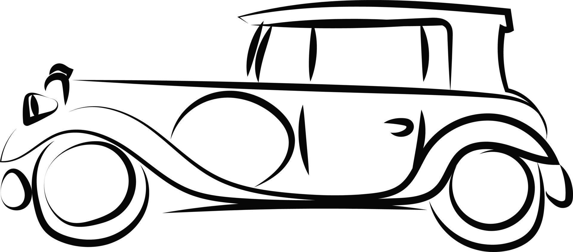 Old retro car drawing, illustration, vector on white background.