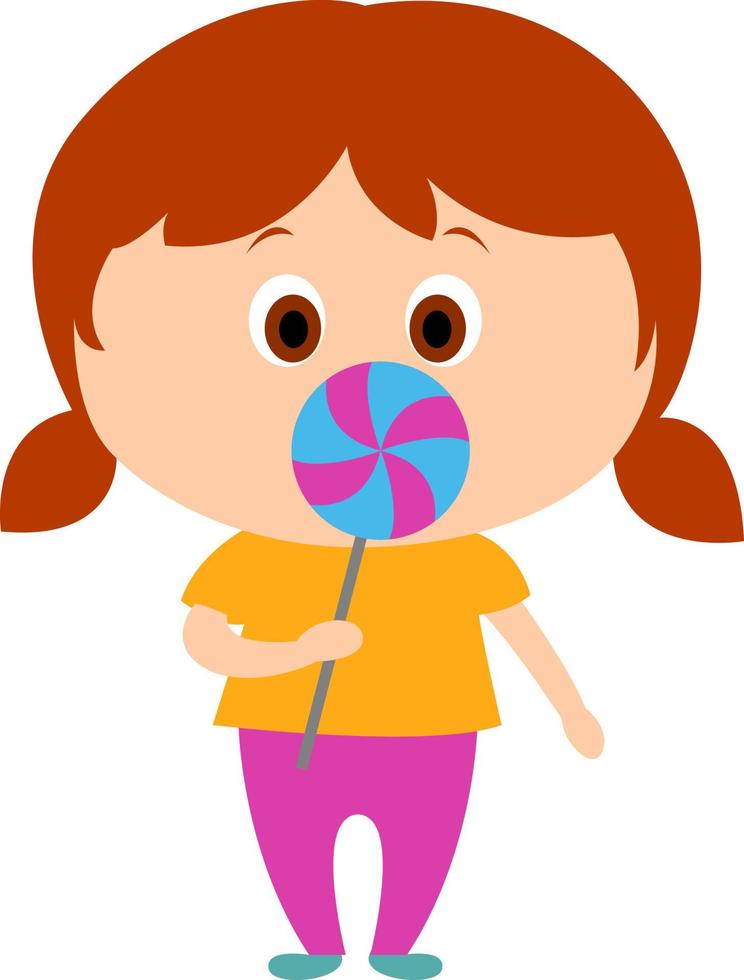 Little girl with candy, illustration, vector on white background.