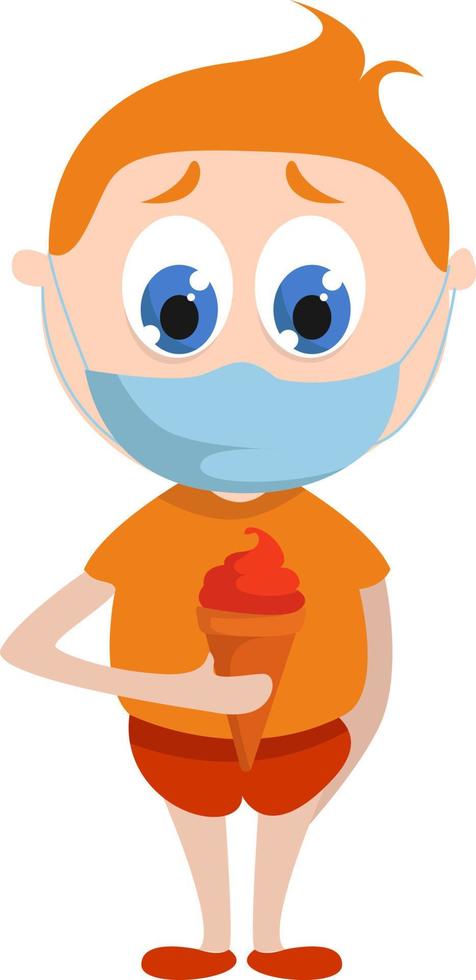 Boy with medical mask, illustration, vector on white background