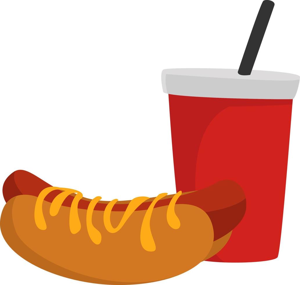 Hot dog and soda , illustration, vector on white background