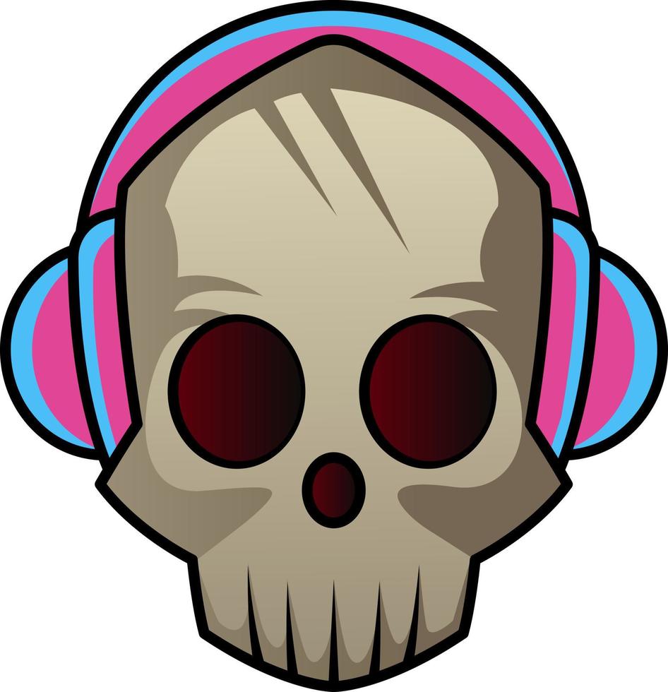 Skull with headphones on  illustration vector on white background