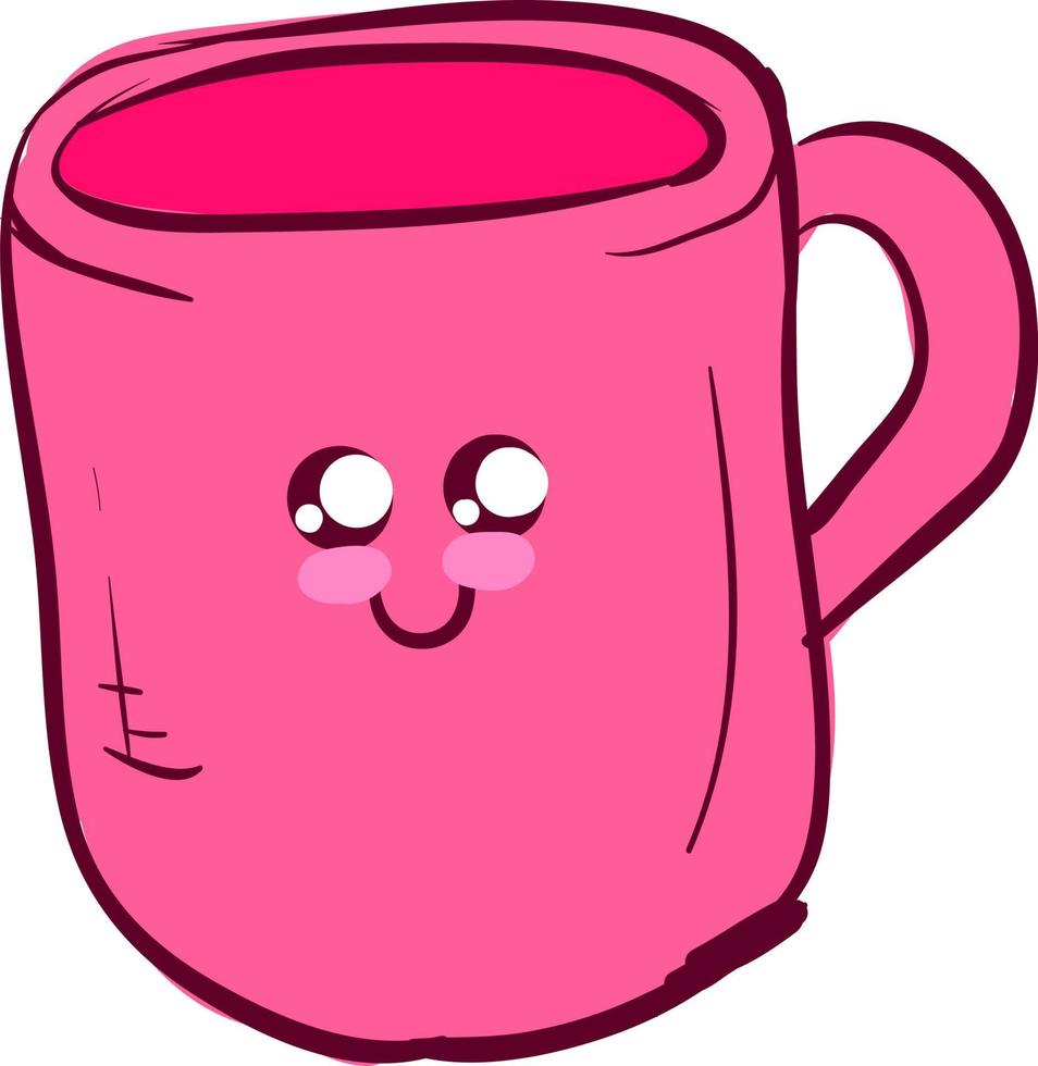 Linda taza rosa, ilustración, vector sobre fondo blanco.