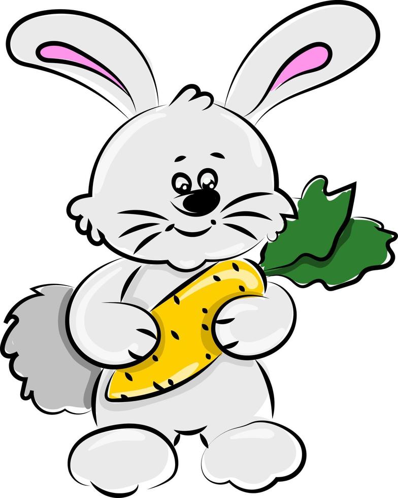 Bunny with carrot, illustration, vector on white background.