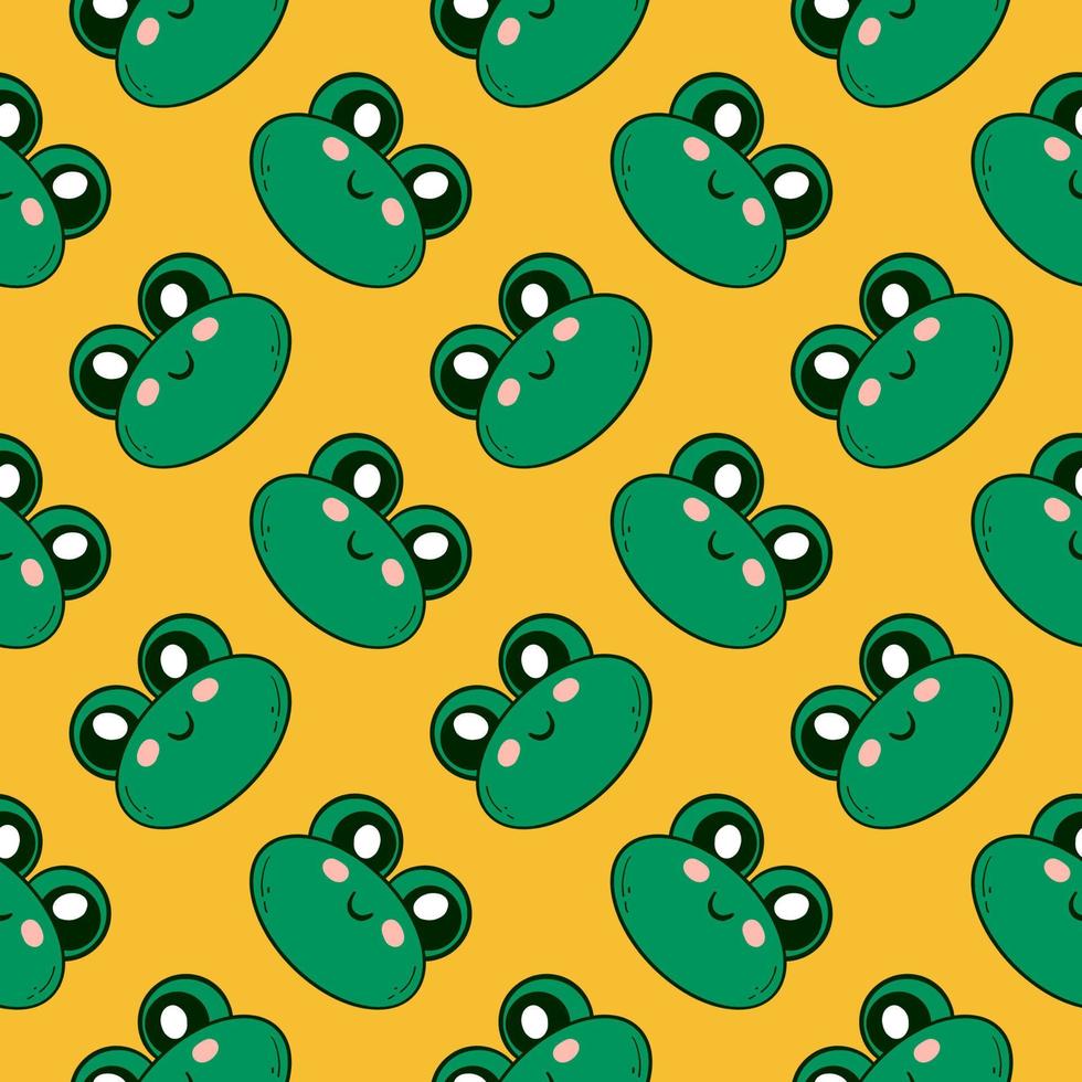 Cute little frogs,seamless pattern on Oker background. vector