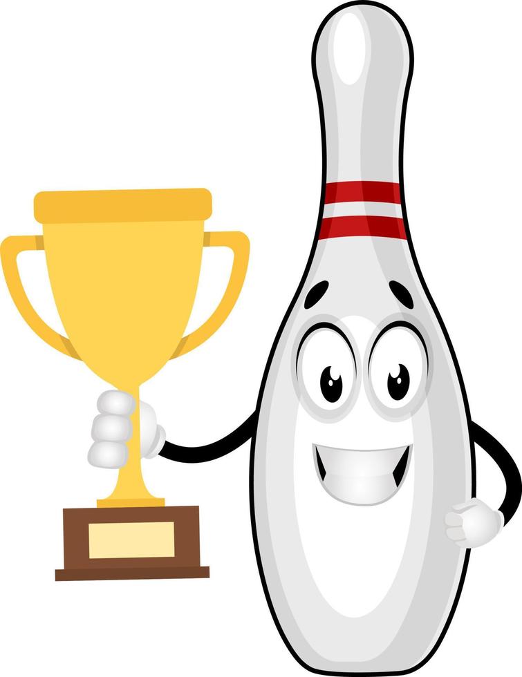 Bowling with trophy, illustration, vector on white background.