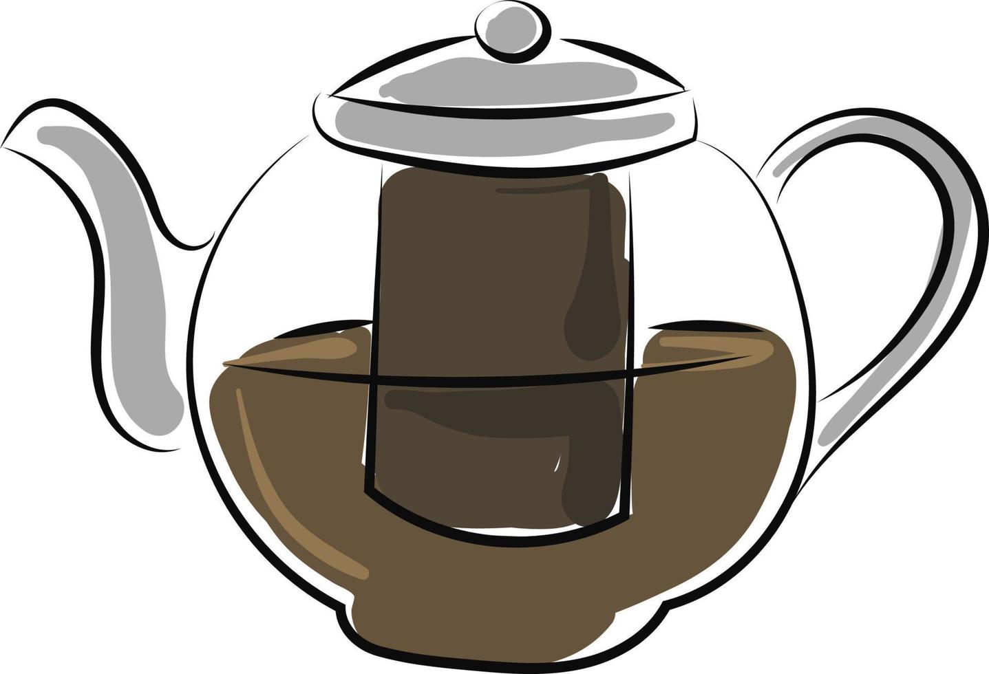 Té negro en tetera, ilustración, vector sobre fondo blanco.