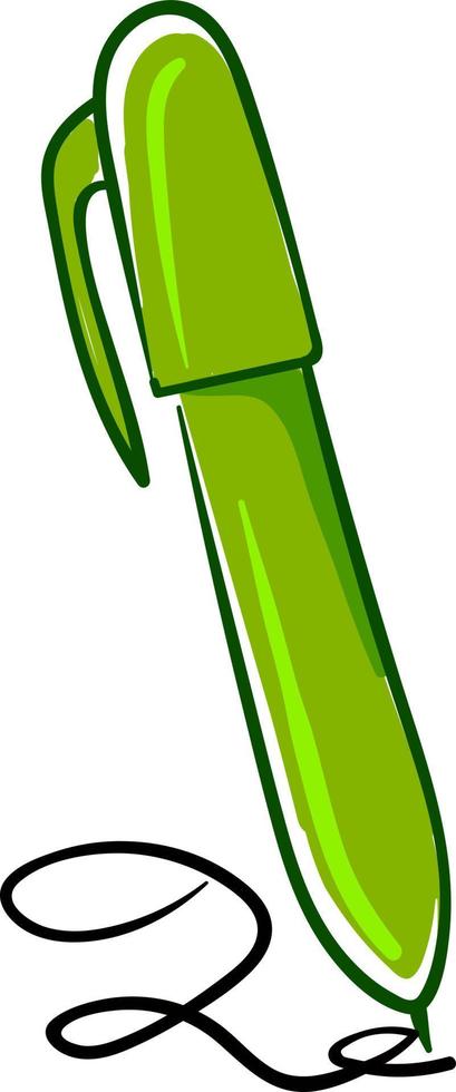 Green long pen, illustration, vector on white background.