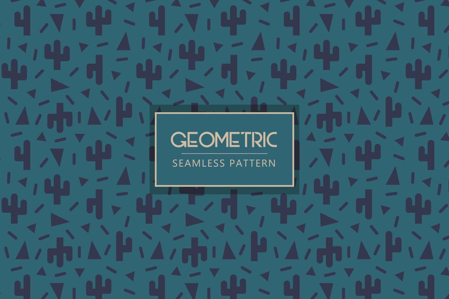 Cactus drawing symbol geometric shapes dark blue seamless repeat vector pattern