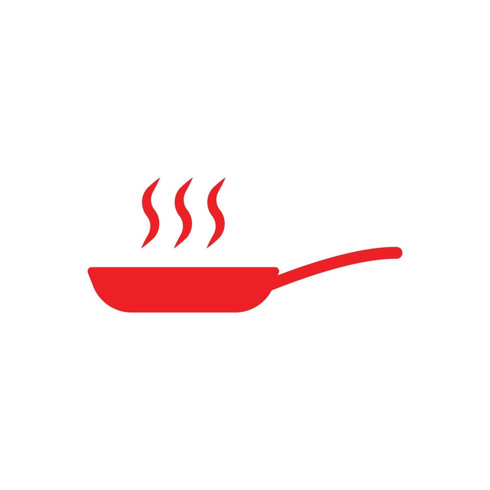 eps10 red vector Frying pan with steam abstract solid icon isolated on white background. cooking pan filled symbol in a simple flat trendy modern style for your website design, logo, and mobile app