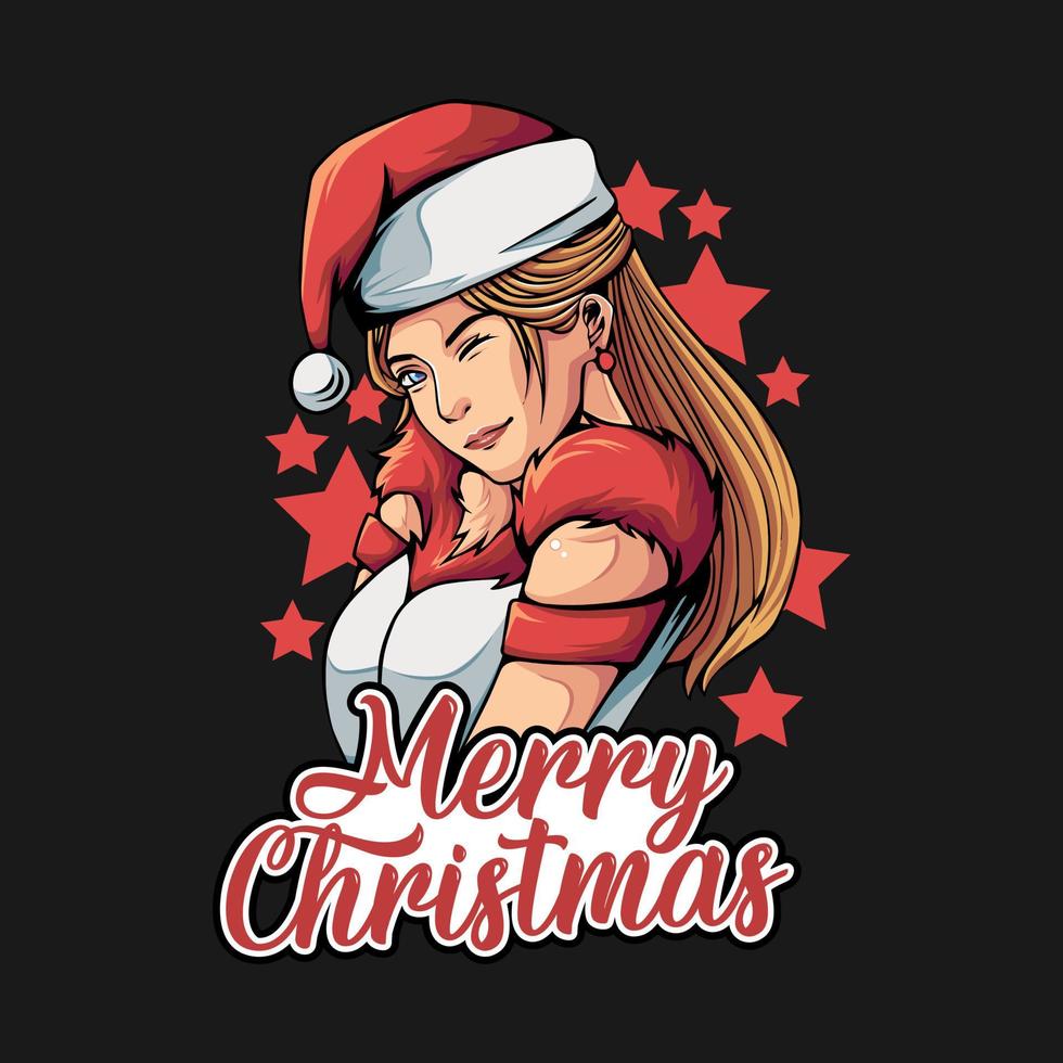 ilustraciones de diseño de camiseta de navidad de niña bonita, ilustración de cartel de feliz navidad vector