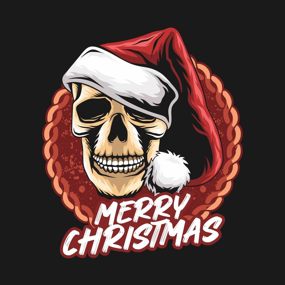 Skull Santa Wearing Christmas Hat T-shirt Design Artwork, Merry Christmas Poster Illustration vector