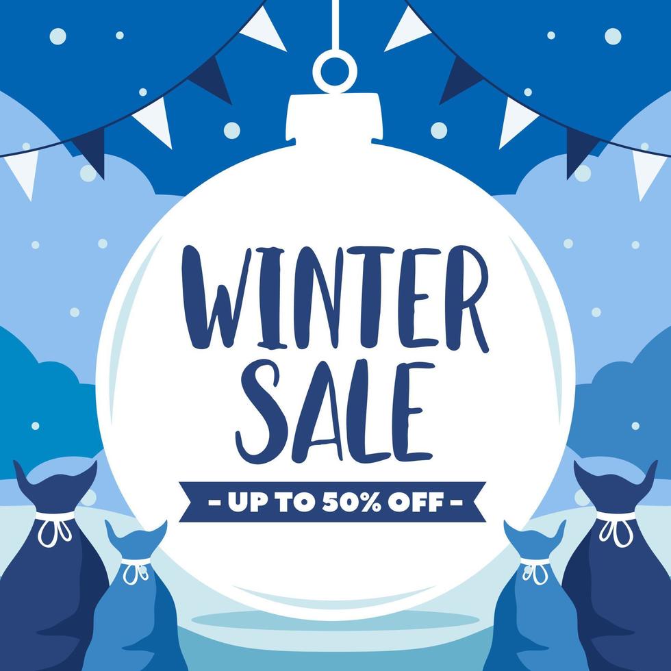 banner de promoción de venta de invierno, banner cuadrado de ofertas especiales de invierno, publicidad de publicaciones en redes sociales, vector de fondo de invierno