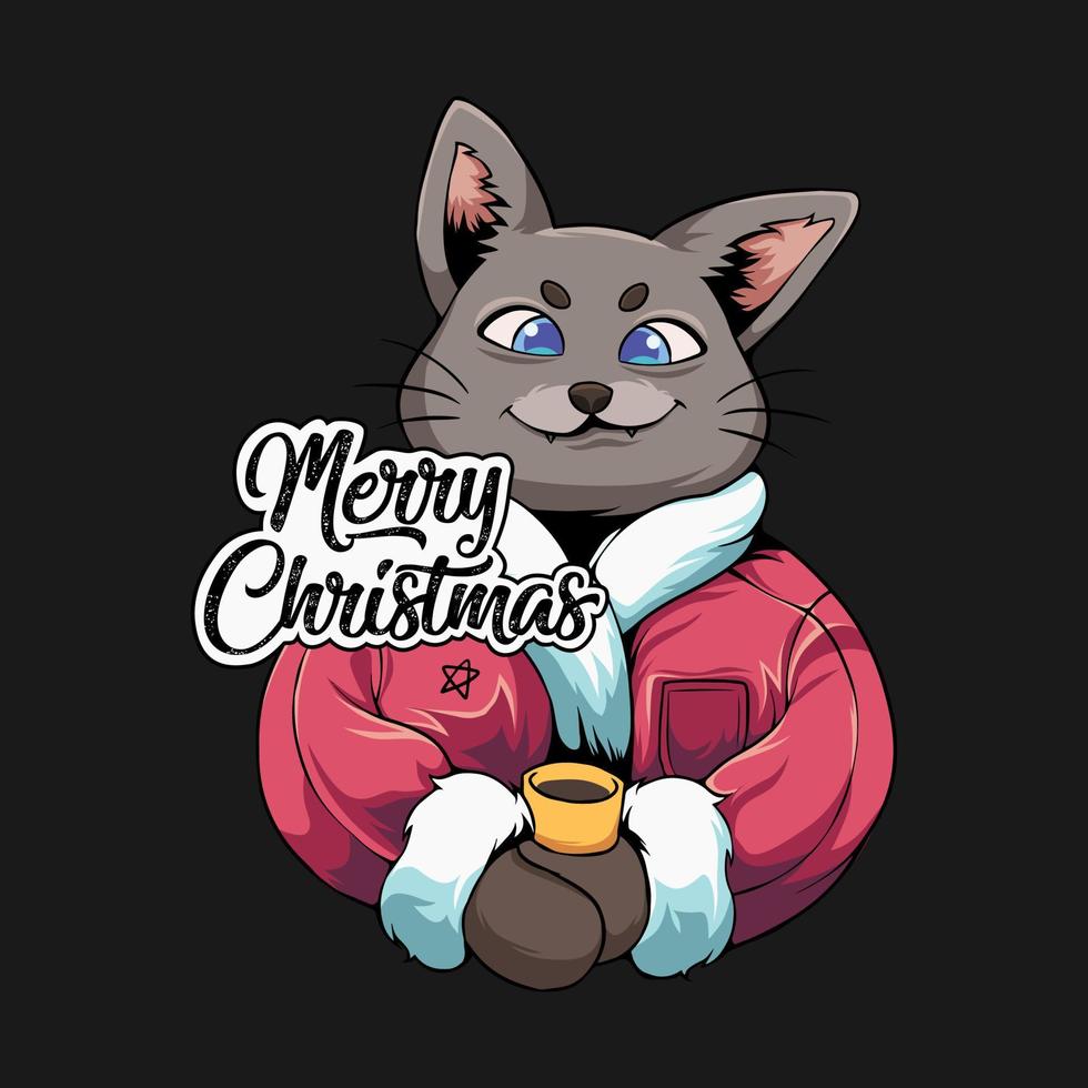 lindo gato con traje de navidad t-pantalones de diseño artístico, ilustración de cartel de feliz navidad vector