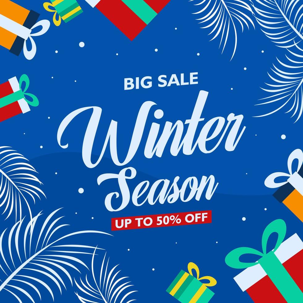 banner de promoción de venta de invierno, banner cuadrado de ofertas especiales de invierno, publicidad de publicaciones en redes sociales, vector de fondo de invierno