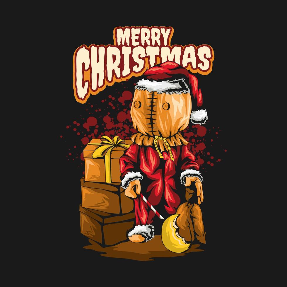 Spooky Monster Santa T-shirt Design Artwork, Merry Christmas Poster Illustration vector