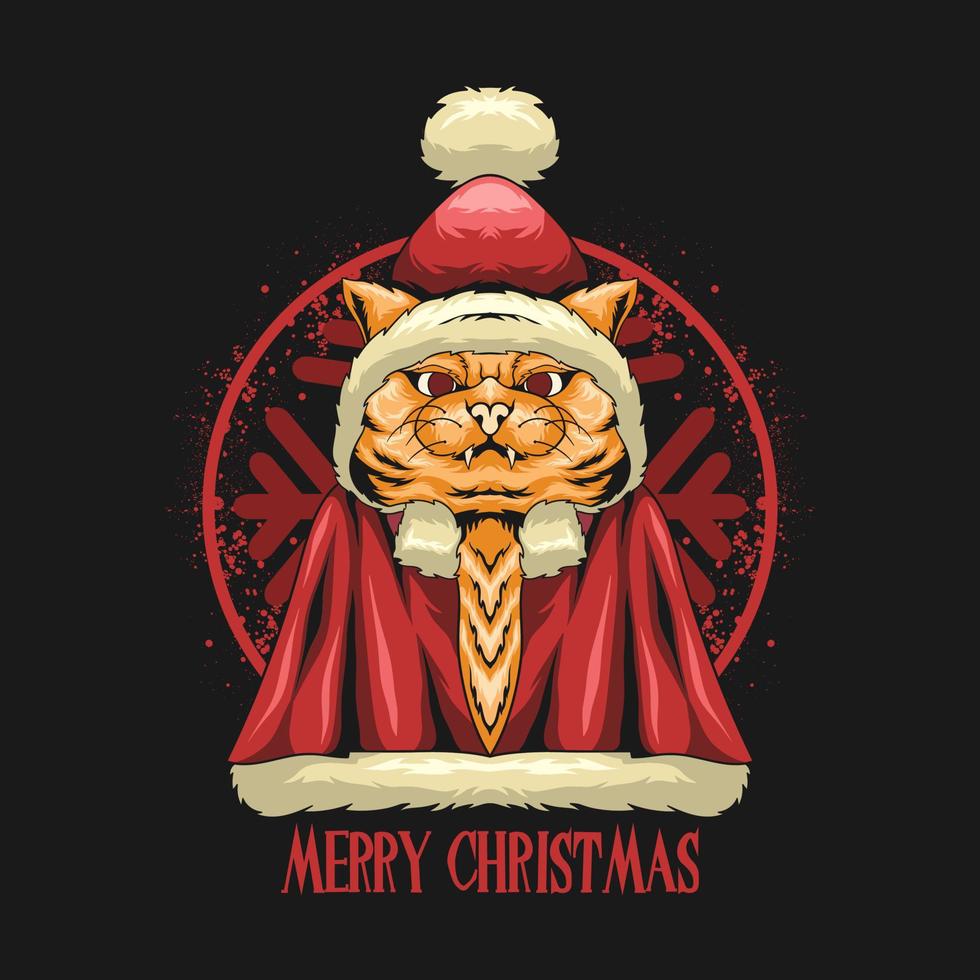 gato fresco con diseño de camisetas de disfraces de navidad, ilustración de póster de feliz navidad vector