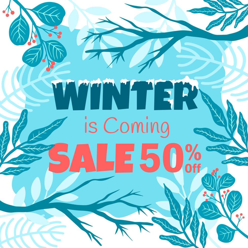 banner de promoción de venta de invierno, banner cuadrado de ofertas especiales de invierno, publicidad de publicaciones en redes sociales, vector de fondo de invierno