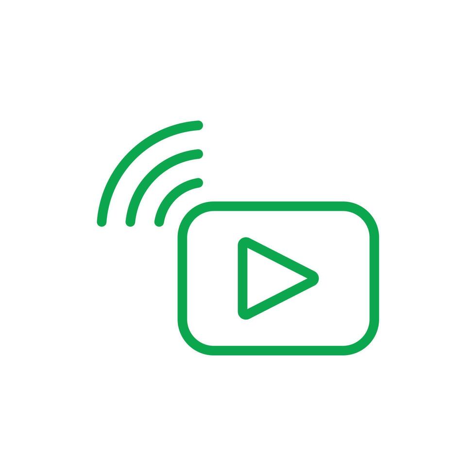 eps10 vector verde transmisión de video en vivo o icono de transmisión aislado en fondo blanco. símbolo de educación en línea en un estilo moderno y plano simple para el diseño de su sitio web, logotipo y aplicación móvil