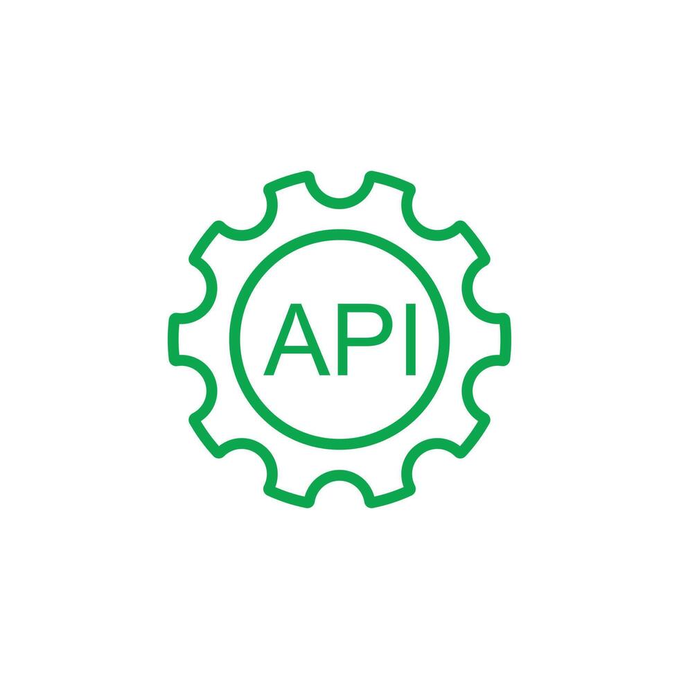 eps10 green vector Cogwheel with API line art icon isolated on white background. setting API outline symbol in a simple flat trendy modern style for your website design, logo, and mobile application