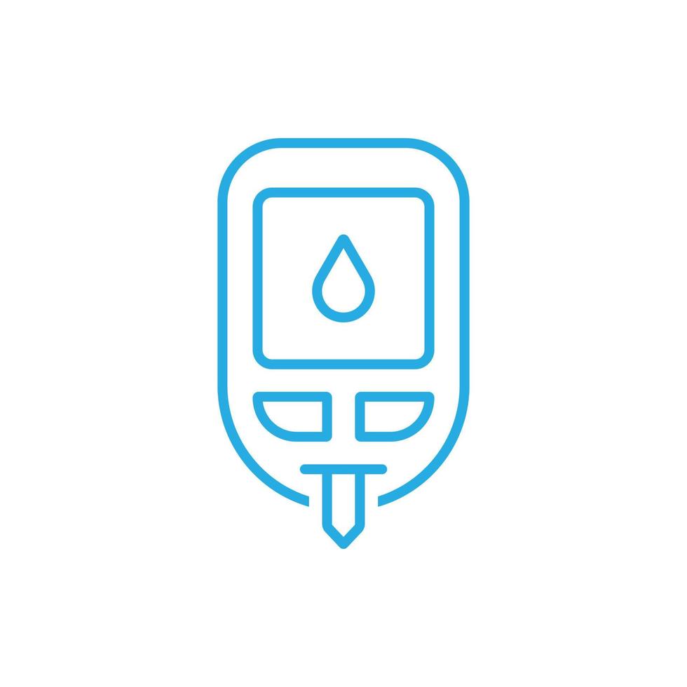 eps10 blue vector blood sugar monitoring system line icon isolated on white background. Glucometer outline symbol in a simple flat trendy modern style for your website design, logo, and mobile app