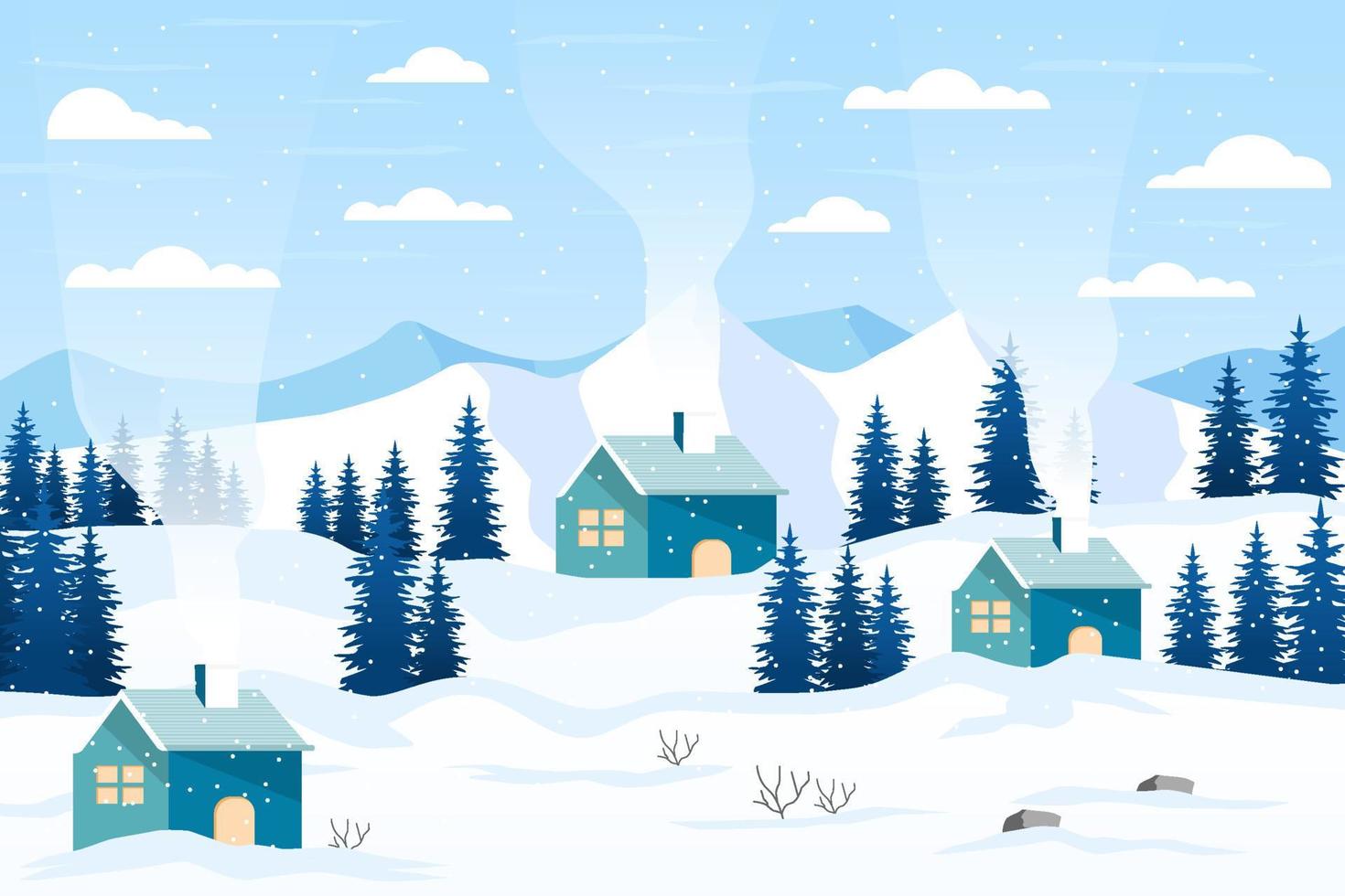 flat design winter landscape illustration vector