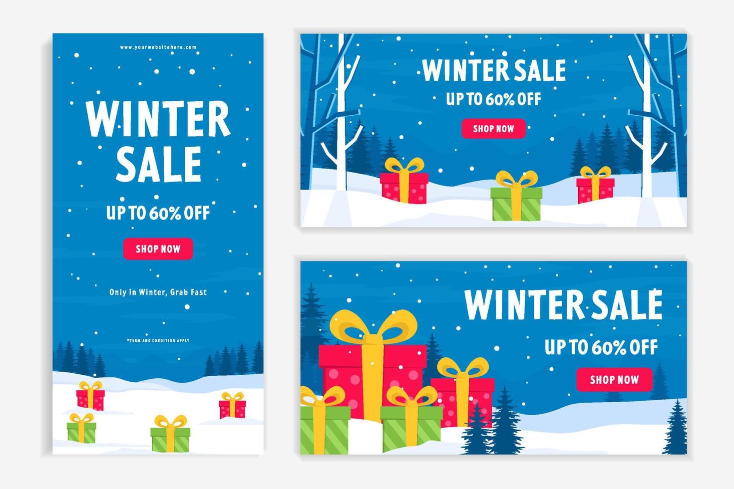 set of winter sale banner illustration vector