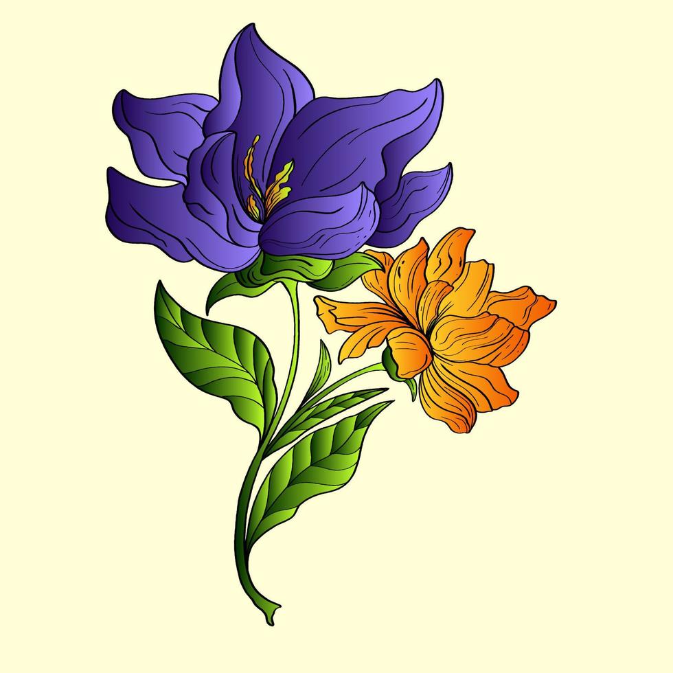 Lily Flat Vector. Lily branch and leaves Floral postcard. Wedding elements isolated background cartoon illustration. vector
