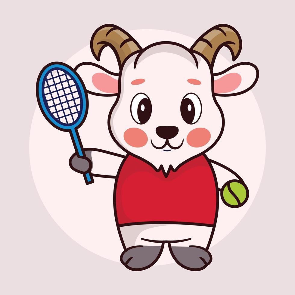 Cute baby goat cartoon tennis vector