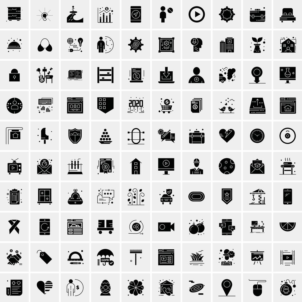 100 Business Icon Solid Glyph Vector Illustration