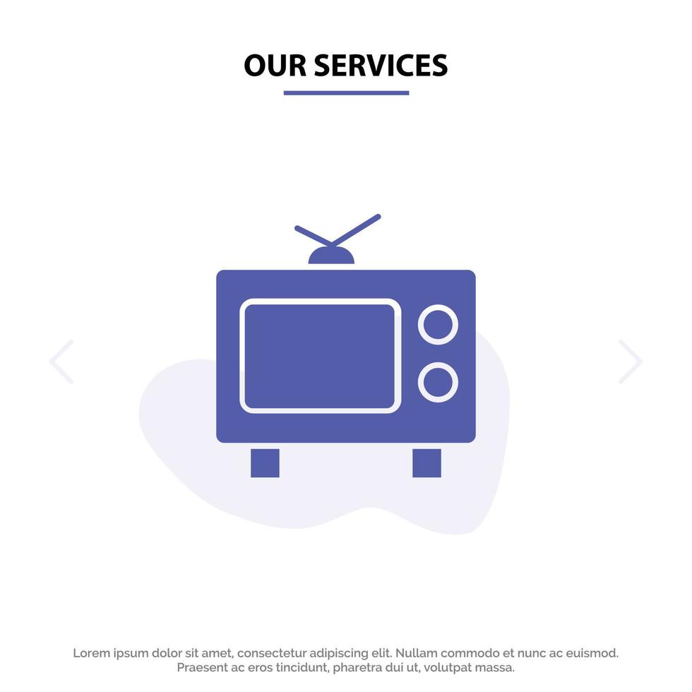 Our Services TV Television Media Solid Glyph Icon Web card Template vector