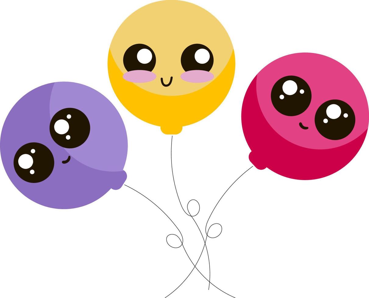 Three happy balloons, illustration, vector on white background.