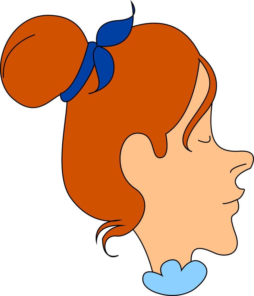 Girl with blue ribbon, illustration, vector on white background.