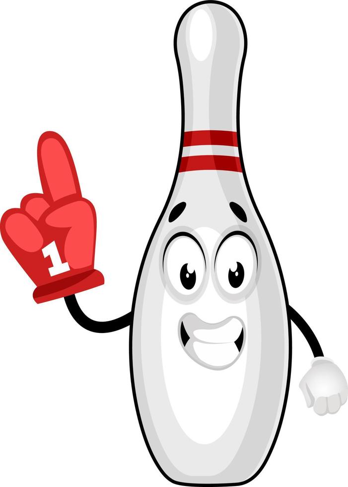 Bowling pin with red glove, illustration, vector on white background.