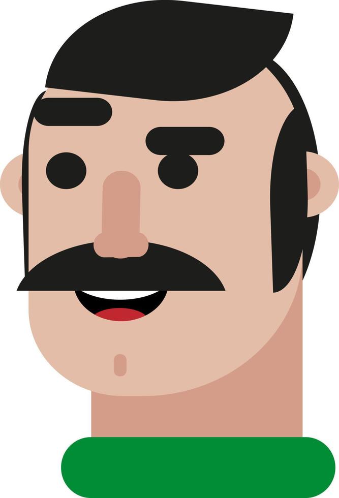 Man with thick moustache, illustration, vector on a white background.