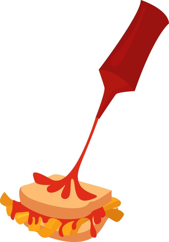 Sandwich and ketchup, illustration, vector on white background.