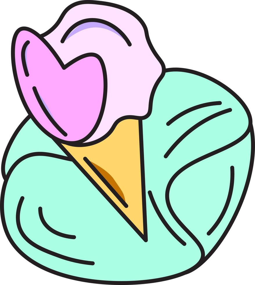 Sweet sundae on a cone, icon illustration, vector on white background