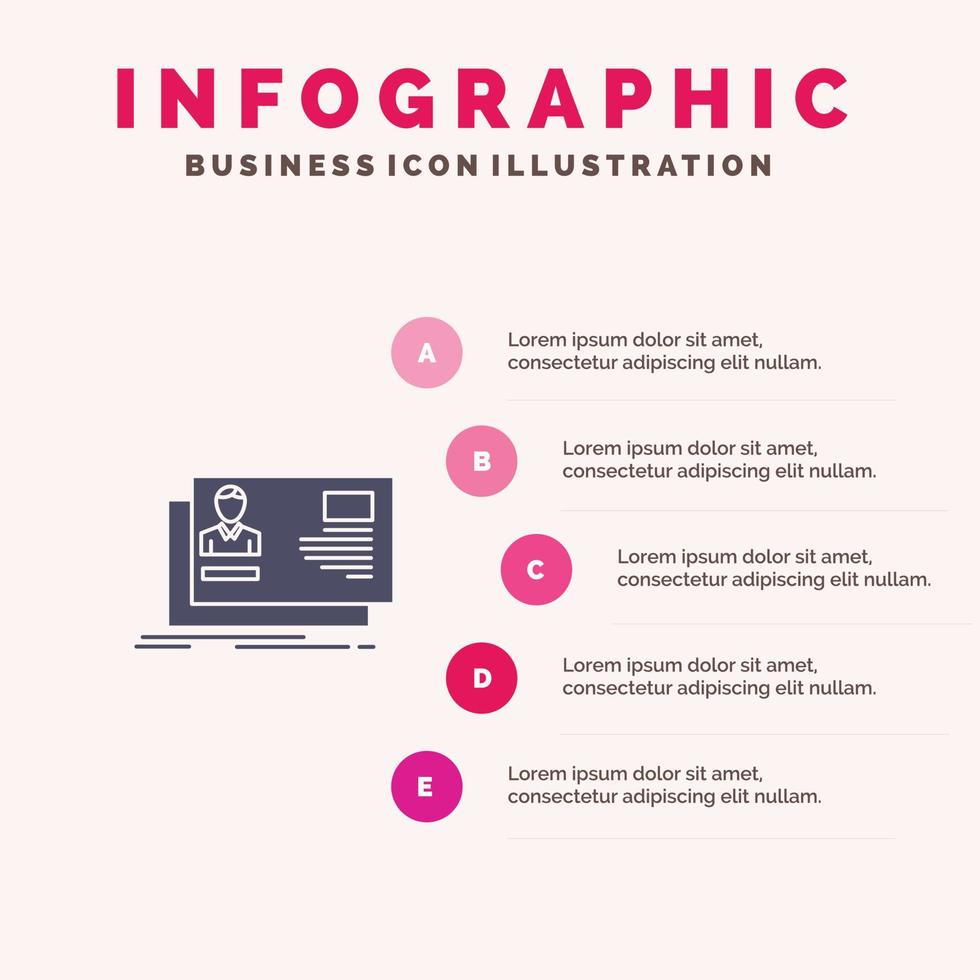 id usuario tarjeta de identidad invitación icono sólido infografía 5 pasos presentación antecedentes vector